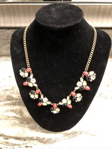J Crew Multi Colored Rhinestone Statement Necklace Pinks Greens - Picture 1 of 10
