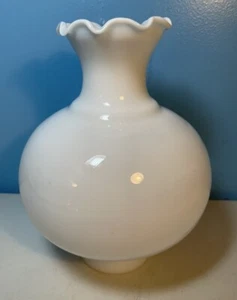 VTG Scalloped Milk Glass Chimney Lamp Shade Globe 8 5/8" high 3" Fitter Rim Nice - Picture 1 of 19