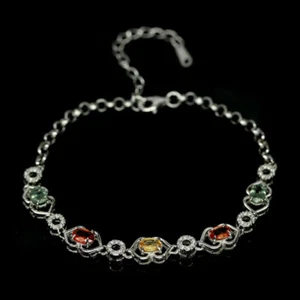 Shola Auténtico Natural Multicolor Zafiro Pulsera Plata Esterilina B125 - Imagen 1 de 4