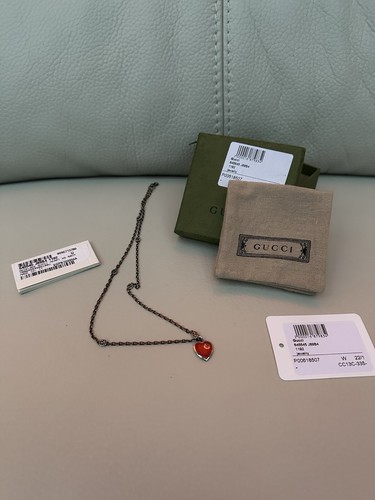 Collana GUCCI ad incastro G smalto rosso cuore ciondolo argento 925