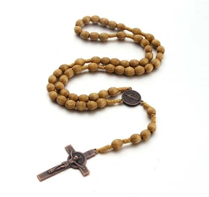 Rosario Cruz Crucifijo Cuentas de Madera Hechas a Mano Católico Cristiano Estilo Tradicional - Imagen 1 de 4