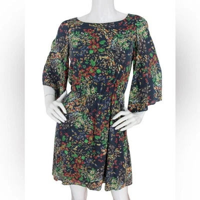 Alice + Olivia Multicolor Floral Silk Dress  Bell Sleeves Elastic Waist Size XS - Image 1 of 4