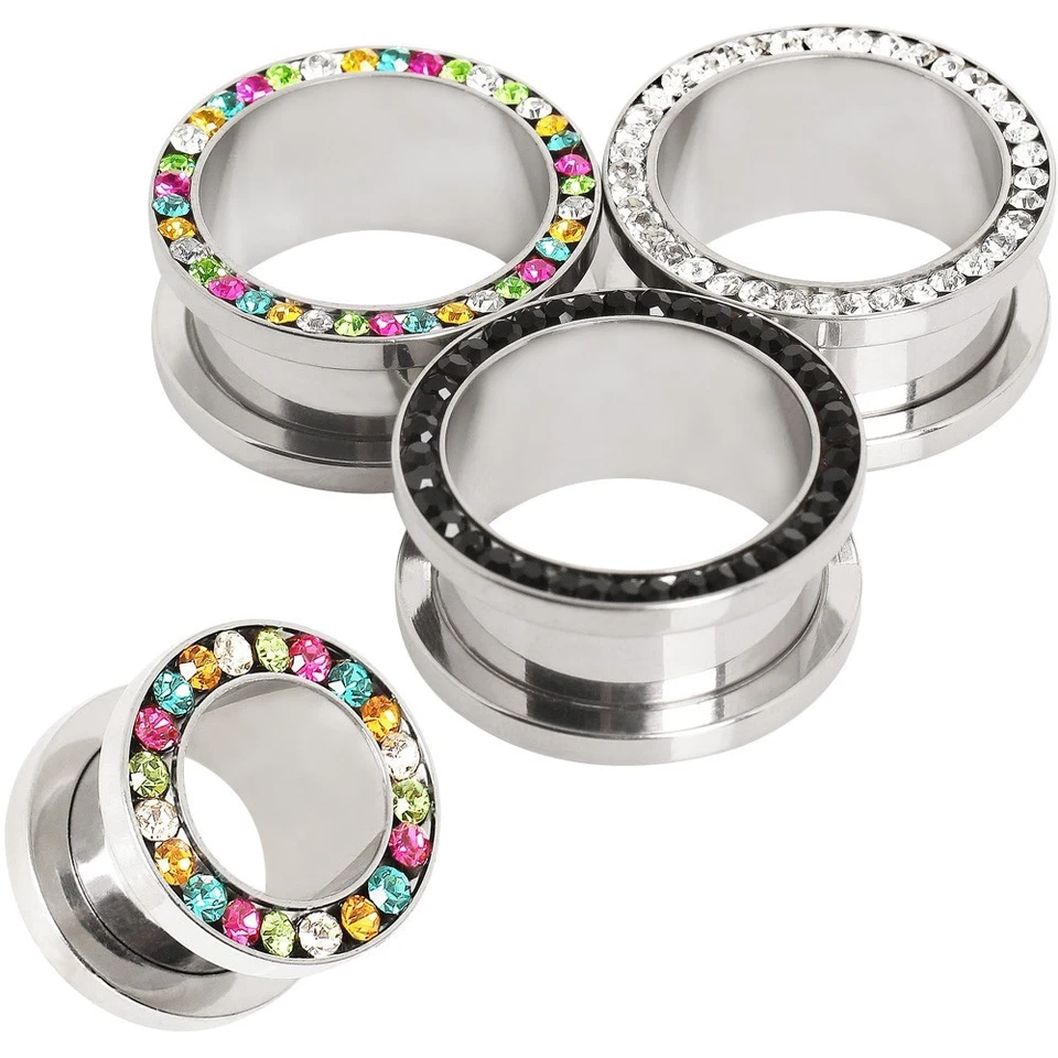 PAR de tapones de túnel de ajuste de tornillo multi circonita cúbica de acero quirúrgico 316L Foto 1 de 4