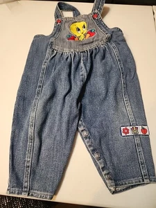 Vintage Baby Looney Tunes Overall Tweety Vogel 12 Monate blaue Jeans Denim Y2K Warner (CC2 - Bild 1 von 7