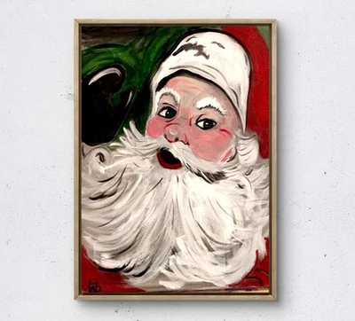 Original Retro Santa Pintura 12X16 Lienzo Acrílico Expresionismo Arte Abstracto Foto 1 de 4