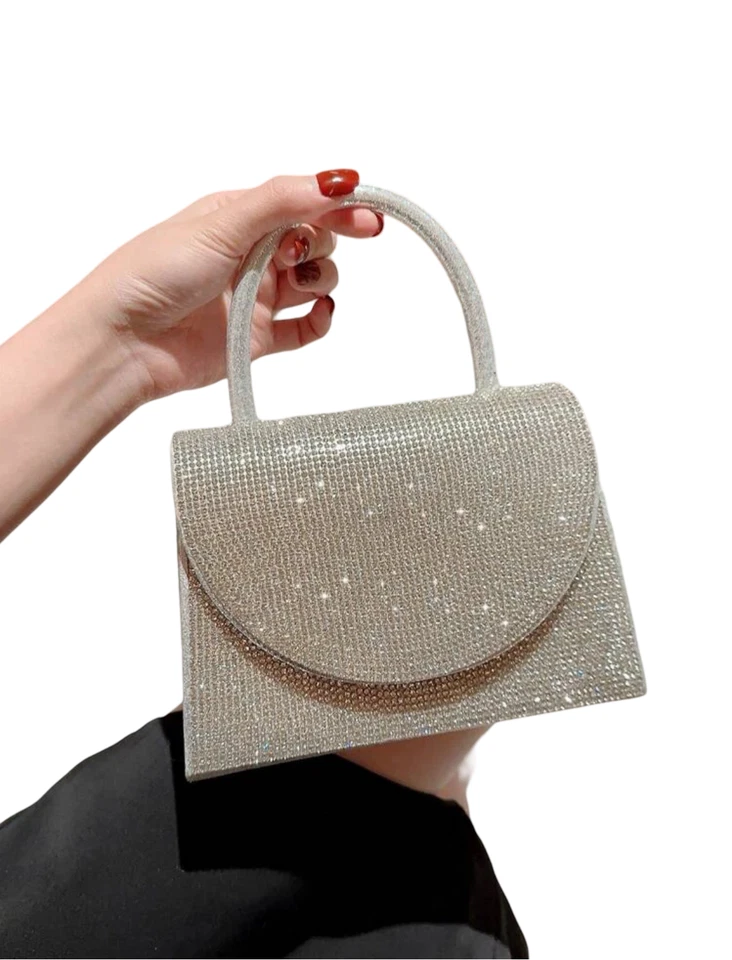 Bolso de hombro de noche con estrás para mujer con cadena - plateado Foto 1 de 4