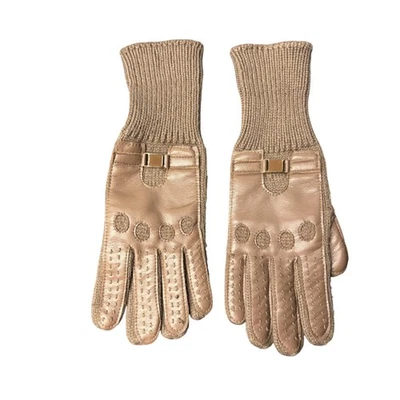 Guantes de cuero tejido puño para mujer marrón medio conducción perforados estilo vintage Foto 1 de 4