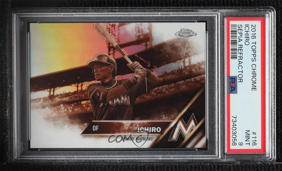 2016 Topps Chrome Sepia Refractor Ichiro Suzuki Ichiro #116 PSA 9 MINT HOF - Image 1 of 2