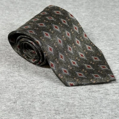 Vintage Savile Row Silk Tie Geometric Diamond Print Green/Red 100% Silk USA - Image 1 of 4