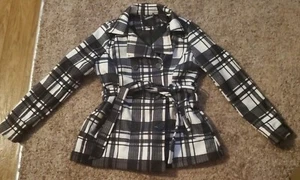 J2 Juniors Black White Belted Coat Size XL - Picture 1 of 3
