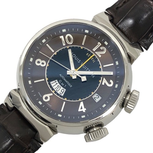 LOUIS VUITTON（LV） OROLOGIO LOUIS VUITTON Q1151 TAMBOUR REVELLE GMT UOMO QUADRANTE MARRONE ACCIAIO INOX