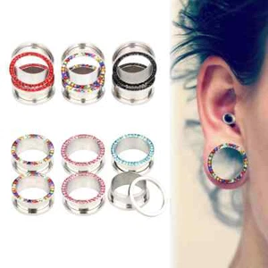Ear Gauges Silver Stretching Diamond Fashion Gift Plugs Dangle Flesh Tunnels - Picture 1 of 15