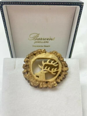 Vintage Jewellery Handcarved Stags Head Antler Horn Brooch Pin - Image 1 of 4