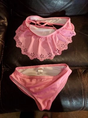 Gymboree Girls L 10 12 Swimsuit Two Piece bathing suit swimmer    Pink w/ Frilly - Image 1 of 2