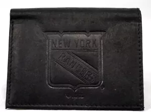 NHL New York Rangers Embossed Genuine Black Leather Wallet Bill Tri-Fold XMAS - Picture 1 of 5
