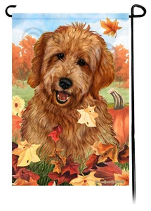 Bandiera da giardino con foglie cadenti - Red Goldendoodle - Foto 1 di 1
