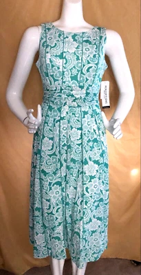 Vestido acampanado Perceptions NY para mujer verde azulado floral cachemir media pantorrilla S $89 Foto 1 de 4