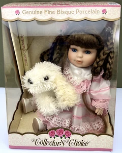 Collector's Choice Ceramic Doll w/Fluffy White Dog Soft Toy. NIB - Picture 1 of 11