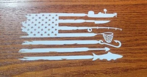 American Flag Fish Sticker USA Fishing Decal Car Vehicle Window Graphic Bumper 2 - Picture 1 of 3