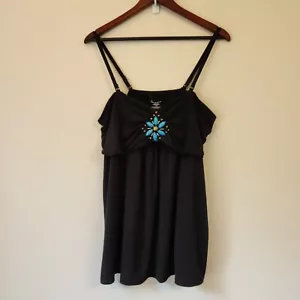 Lane Bryant Black Turquoise Babydoll Tank Women 18/20 Y2K Retro Look Boho Charm - Picture 1 of 13