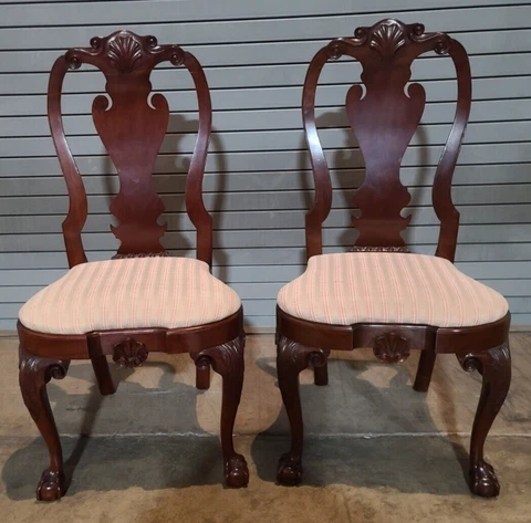 Pair of KINDEL Winterthur Collection Mahogany Clawfoot Dinning Chairs Cover