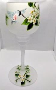 Iced Hummingbird & Flowers Glass Stem Votive Holder Elegant Speing Home Decor - Picture 1 of 11