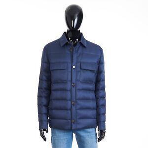 LORO PIANA 3050$ Matte Blue Silk Quilted Puffer Down Jacket / Overshirt