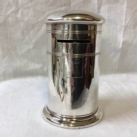 Rare 1927 Atkin Bros. Solid Silver Novelty Money Box in the Form of a Postbox Cover