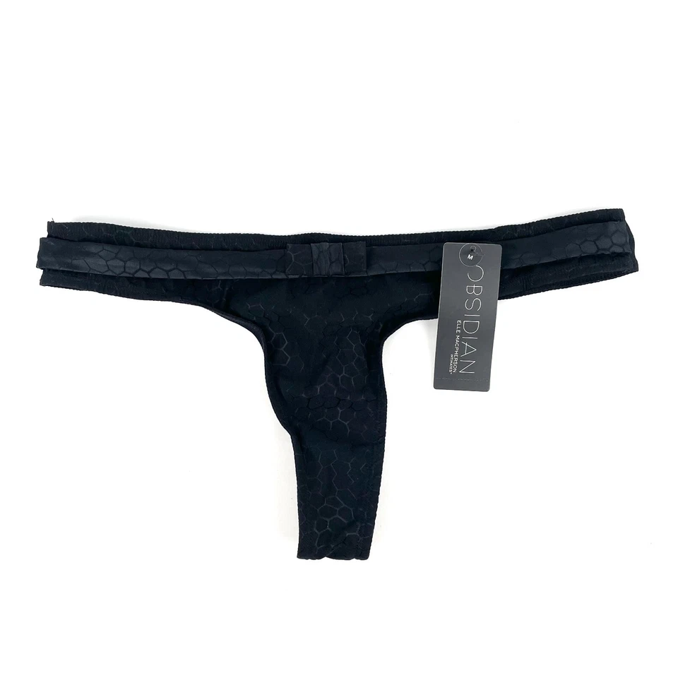 Elle Macpherson Obsidian Betty Thong Size M Black Satin Jacquard Low Rise New - Image 1 of 4