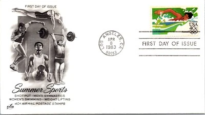 Artesanía FDC 1983 SC #C108a, natación para mujer - Los Ángeles CA - individual - J2947 Foto 1 de 2