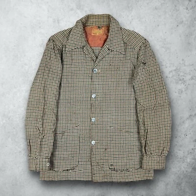 Vintage 50s McGregor Summit Needled Houndstooth Flannel Shirt Small Loop Collar - Image 1 of 4
