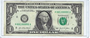 $1 Fancy 2021 TRINARY FLIPPER One Dollar Bill Note QUAD 6 OF A KIND 8 H88188886A - Picture 1 of 3