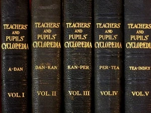 1909 TEACHER'S AND PUPIL'S CYCLOPEDIA / 5 VOLUMES, MAPS, COLOR PLATES,ILLUSTRATE - Picture 1 of 12