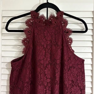 Maurice’s Spitzen Neckholder Top Damen Gr. Large gefüttert Knopfleiste Bluse burgunderrot - Bild 1 von 9