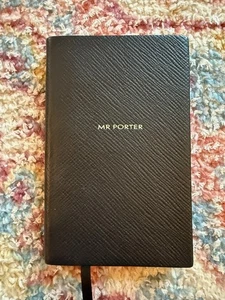 New Smythson Black Leather Panama notebook with 'Mr Porter' printed on front - Picture 1 of 3
