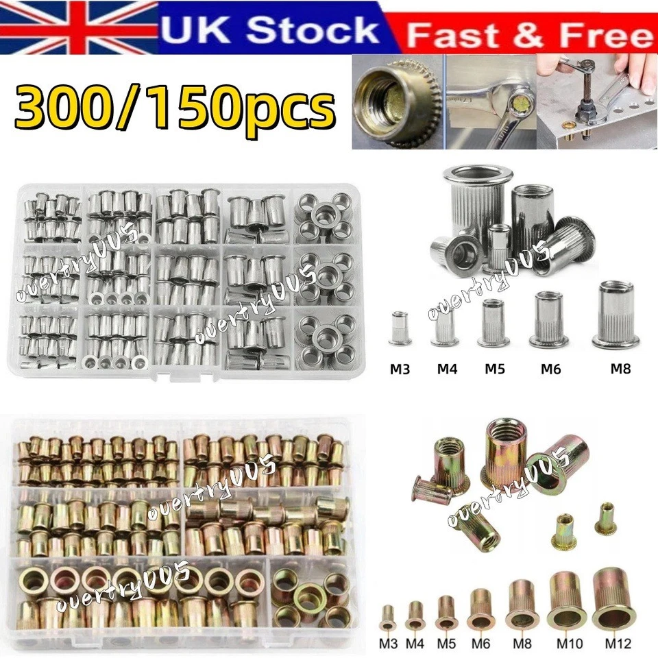 300/150x Mixed Rivnuts Blind Rivet Nuts Kit Threaded Nuts Anti-oxidation M3-M12 - Image 1 of 4