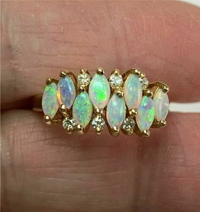 Ehering 2 kt Marquise Lab-Created Feueropal & Diamant 14 kt Gelbgold vergoldet - Bild 1 von 6