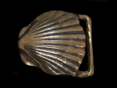 UA07157 HEBILLA DE CINTURÓN BARÓN LATÓN MACIZO **CONCHA MARINA** VINTAGE AÑOS 70 Foto 1 de 2