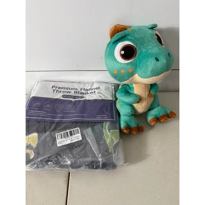 Dinosaur Plush Toy & Glow in the Dark Flannel Throw Blanket Super Soft 50x60 - Image 1 of 4