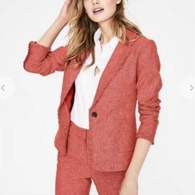 Blazer Boden Mina con volantes mezcla de lino rojo talla 8R Foto 1 de 4