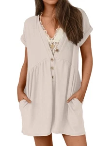 Women's Summer Short Sleeve Romper Casual V Neck Wide Leg Short Jumpsuit Butt... - Picture 1 of 6