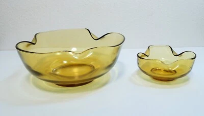 Set of Vintage Anchor Hocking Mid Century Mod Yellow Glass Party Snack Bowls - Image 1 of 4
