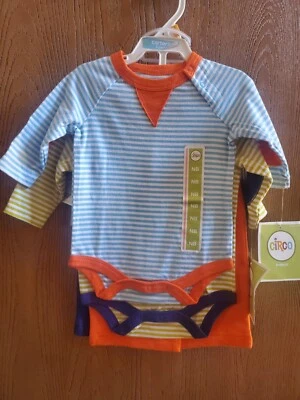 NWT Size NB Newborn Boys Circo outfits 2 striped bodysuits 2 pants blue orange - Image 1 of 3