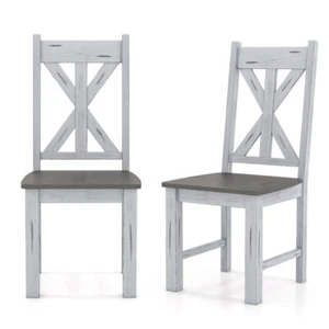 Set of 2 Farmhouse Dining Chair W/ Rubberwood Frame Hollowed Backrest Chair Gray - Picture 1 of 12