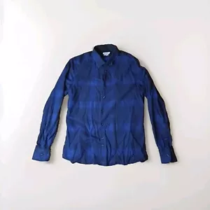 J.Lindeberg Mens Blue Check Button Up Long Sleeve Cotton Slim Shirt Large - Picture 1 of 10
