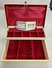 Vintage Lady Buxton Pudełko na biżuterię Kremowe z czerwoną aksamitną podszewką 2 poziomy