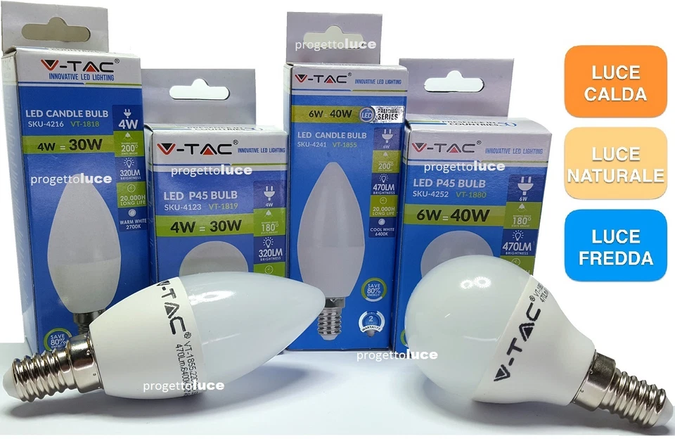 LAMPADINE LED V-Tac E14 da 2W a 9W Lampada Candela Mini Globo Sfera Oliva fiamma - Immagine 1 di 1