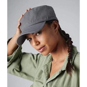 Beechfield Army Cap with Self Fabric Strap Silver Buckle Pre Curved Peak - Picture 1 of 13