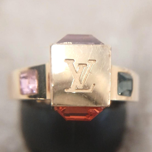 LOUIS VUITTON（LV） Anello da gioco Louis Vuitton taglia piccola placcato oro cristallo pietra rosa M66824