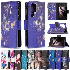 For Samsung S22 S21 S20 FE Ultra S10 Plus Case Pattern Leather Wallet Flip Cover - Picture 1 of 16